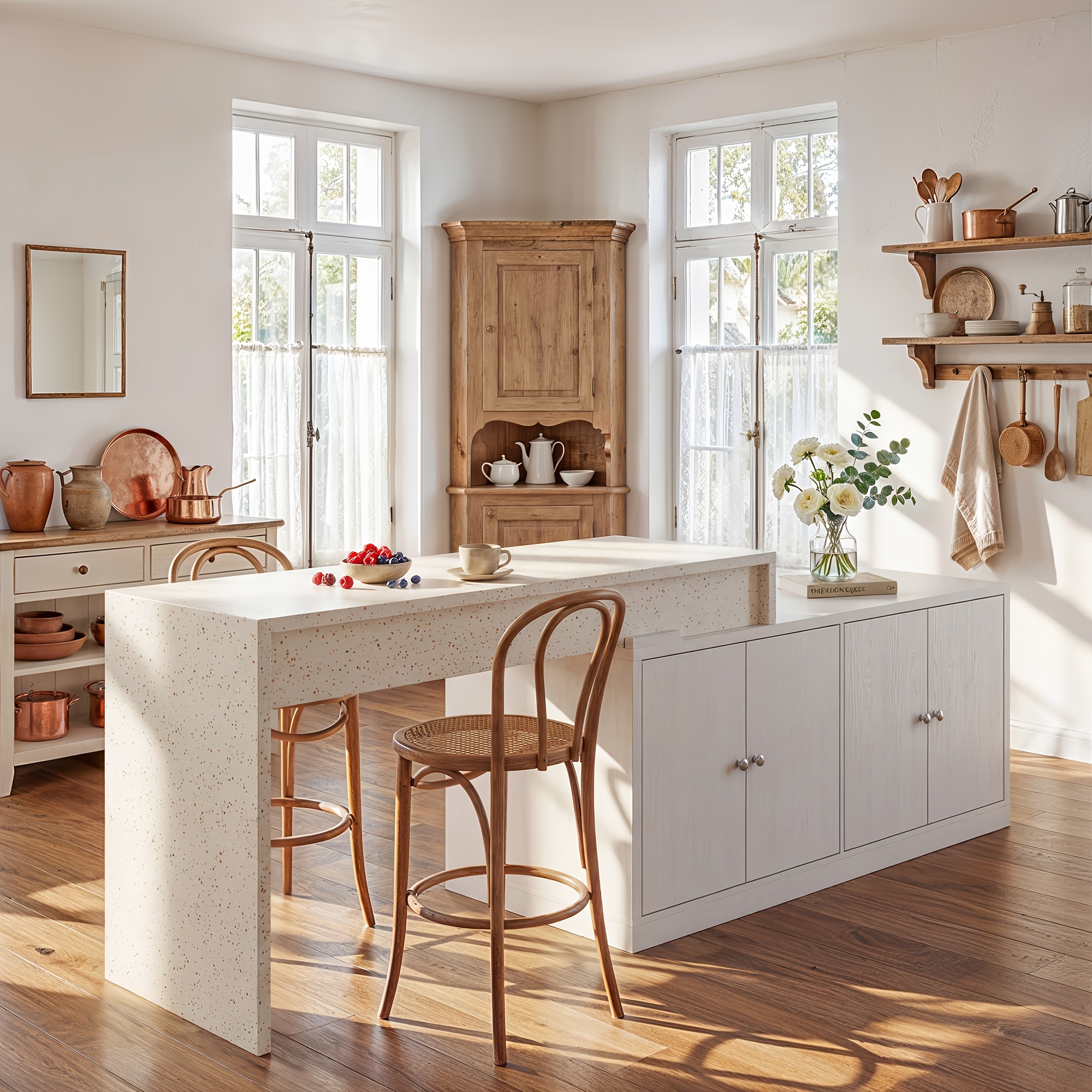 Modern Extendable 4-Door Kitchen Island & Storage Cabinet