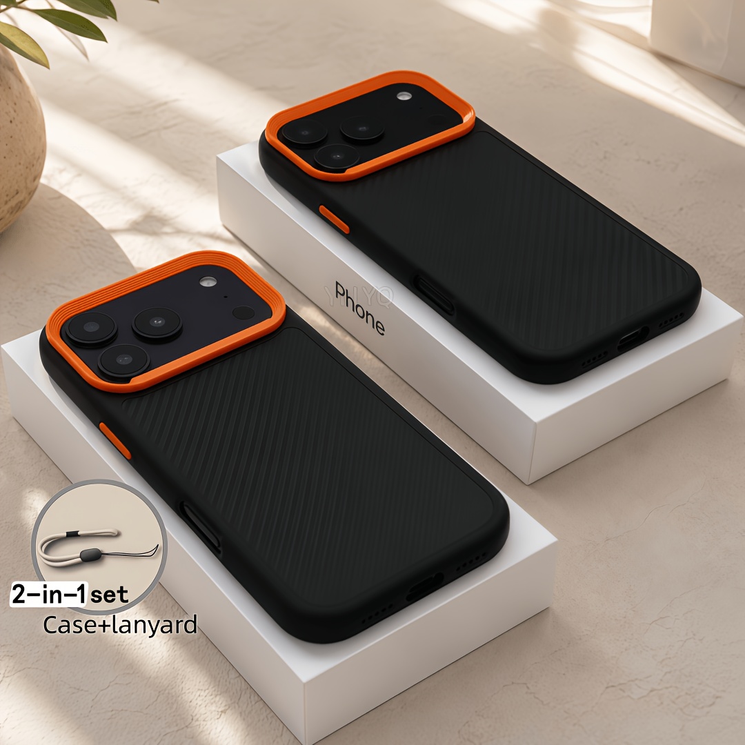 TEMU Coque de téléphone - 2 pièces (1 coque de téléphone et 1 cordon) Coque souple de luxe en carbone brasé à texture mate, adaptée pour 18 16 15 14