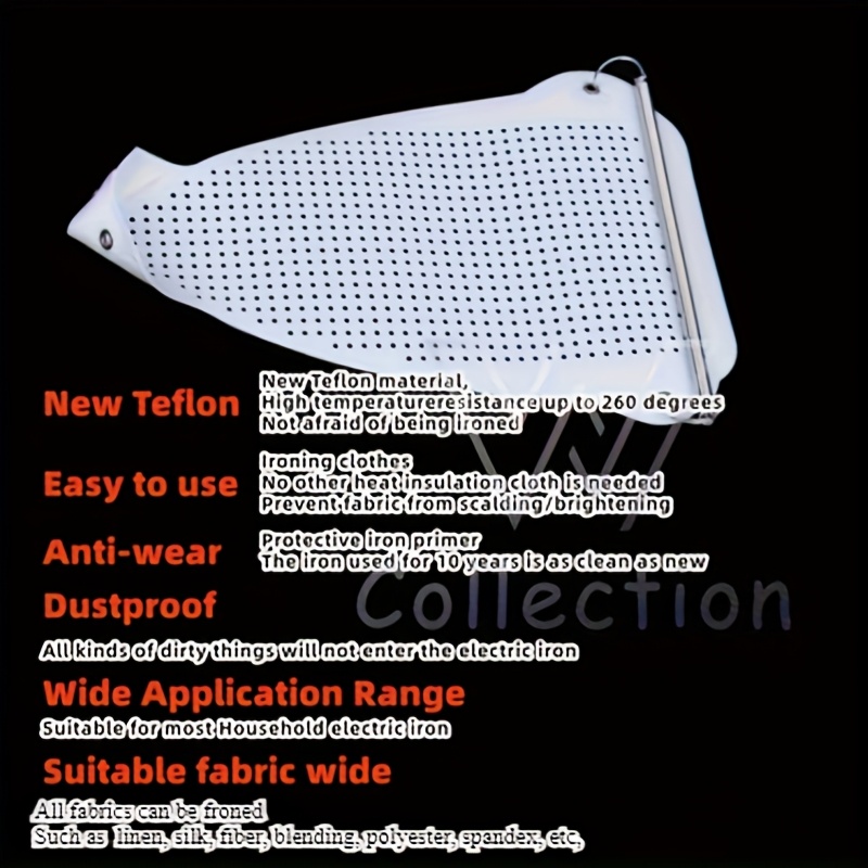 1pc Premium PE Iron Shoe Cover - Heat-Resistant Teflon Soleplate Protector, Fit for All Irons, Durable Thermal Shield for Home, Apartment & Dry Cleaners, Prevents Scorch Marks & Extends Iron Lifespan, Laundry Accessories | Spring Attachment Feature | Super Slick Surface