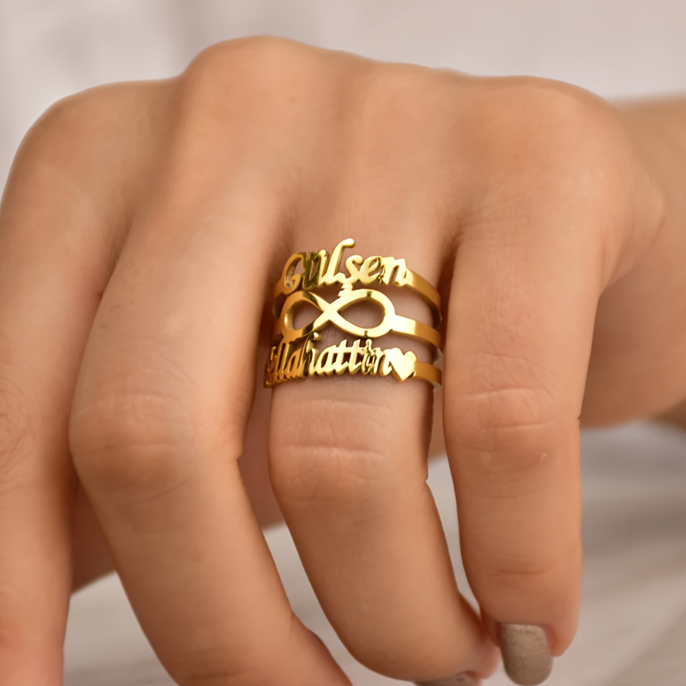 TEMU Custom Stainless Steel Ring - Personalized "gullsen" & " " Design With Infinity Symbols, Golden- Elegant Handmade Jewelry For Women, Casual Attire Or , Jewelry | Elegant Accessory | Intricate
