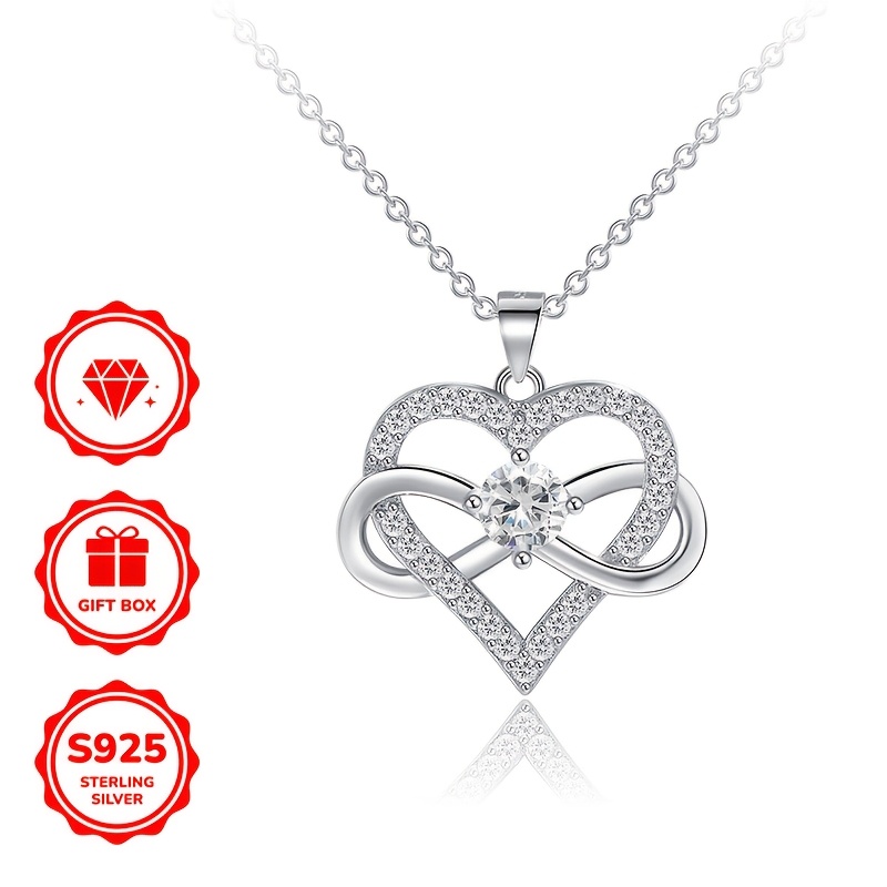 

1pc Elegant 925 Sterling Silver Infinity Heart Pendant Necklace With Synthetic Zirconia For Women, Luxurious & Gift Jewelry, September Birthstone, No