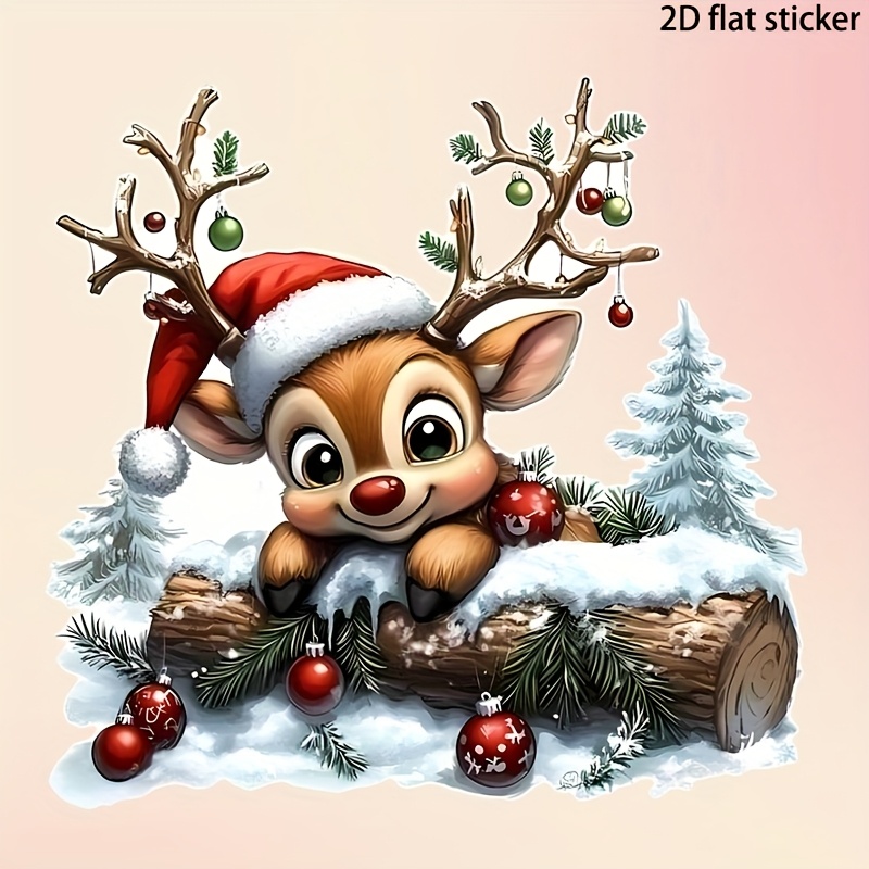 2d Flat, 2d Flat Stickers 6-inch Christmas Elk And Snow Pattern Car Stickers Suitable For Cars, Motorcycles, Trucks, Laptops, Wall Decoration Stickers | Vinyl | Festival Decoration Stickers, 2d Flat
