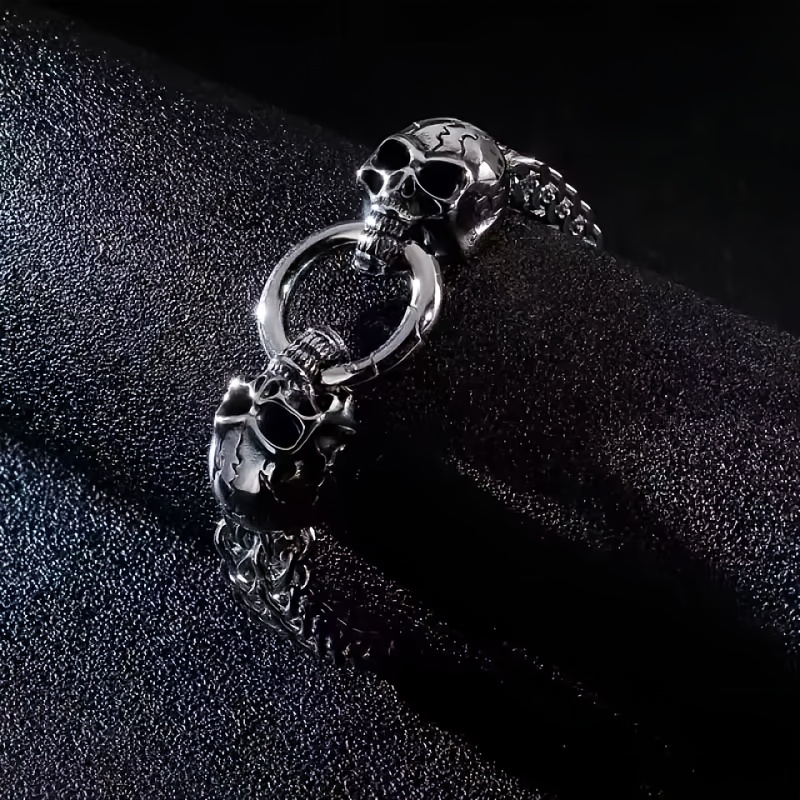 Men's Stainless Steel Gothic Double Headbone Chain Bracelet