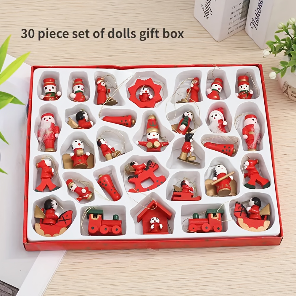 TEMU Christmas Ornaments Doll 24pcs/30pcs Gift Box Set, Christmas Gift Box Set Hanging Ornaments, Wooden Christmas Tree Decorations, Holiday Scene