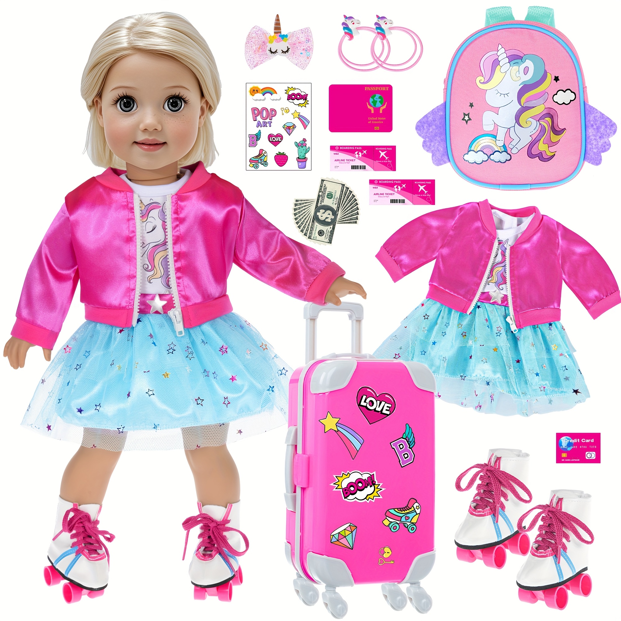 

18- Doll Set Luggage, , , & Accessories - Polyester, Mixed (doll Not Included)