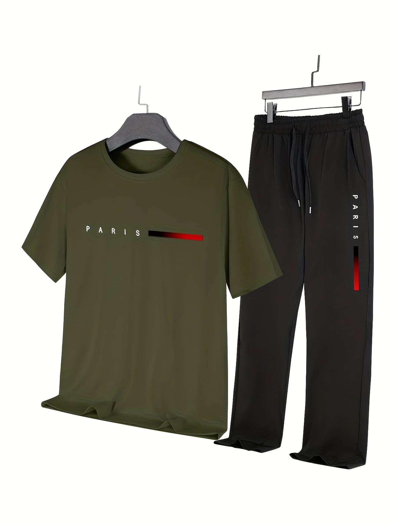 mens casual sports two piece set short sleeve top straight leg pants with paris print fashionable and trendy ideal for summer parties casual and everyday wear short sleeve top print trousers details 13