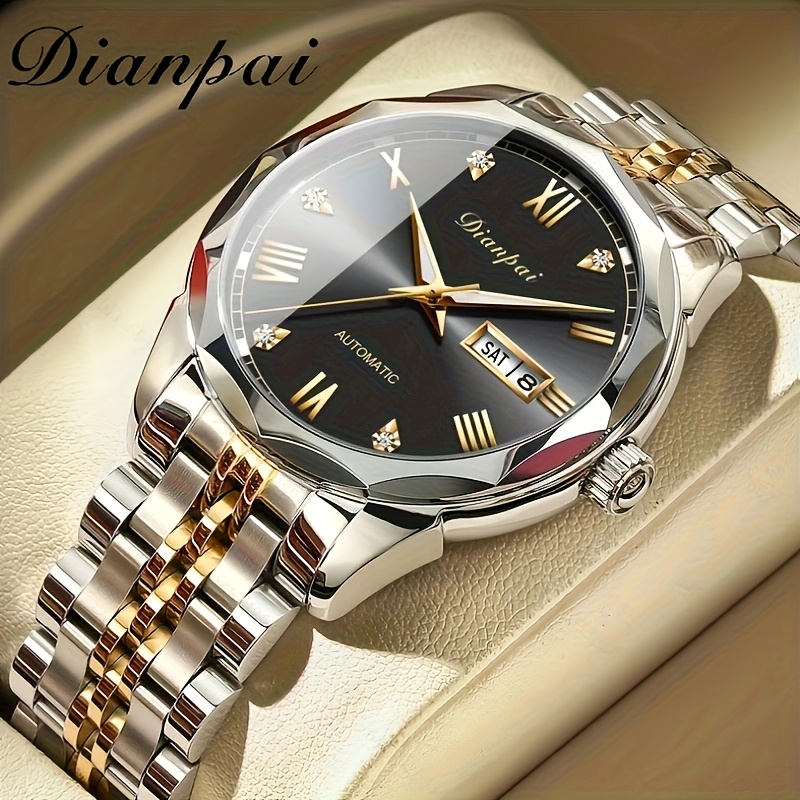 Image of Luxurious Automatic Mechanical Watch For Men By Dianpai, Suitable For Casual Daily Wear, Featuring A Round Design With Calendar And Luminous Hands, A Perfect Gift For Men, Without Battery
