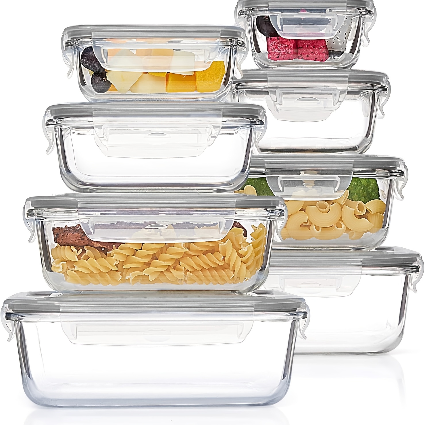 TEMU 16pcs Glass Storage Container Set With Lids, Stackable, Leak-proof Seal, A For Kitchen Storage, Suitable For Oven, Microwave, Refrigerator, And