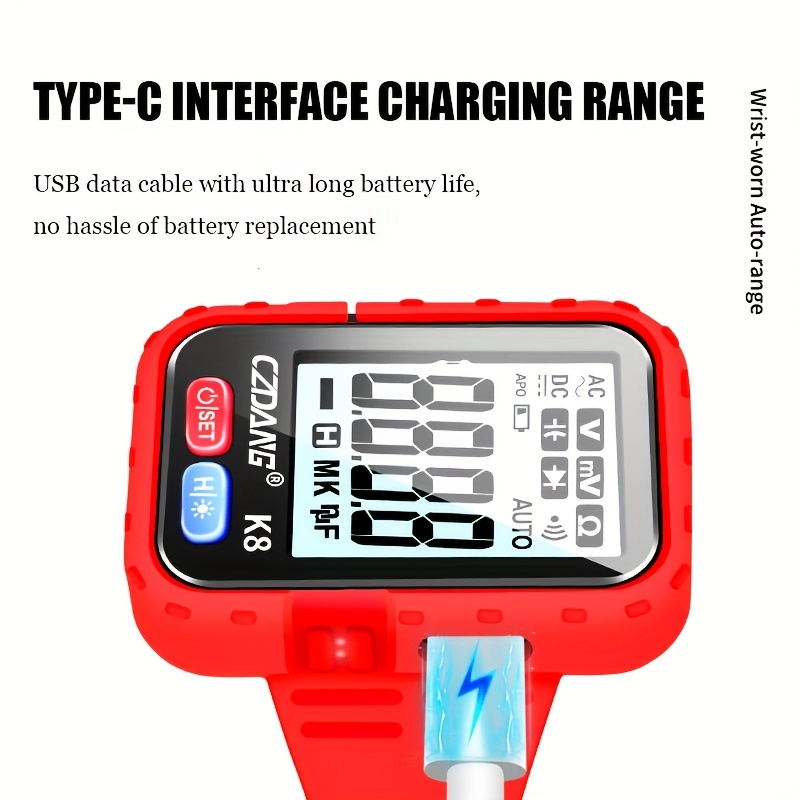 1 unidad CZDANG Multímetro Digital Tester de Muñeca - Mini Multímetro Portátil Wearable para DCV/ACV, Resistencia y Continuidad con Pantalla LCD, Recargable via USB, Diseño Compacto para Electricistas, DIY, Trabajo de Campo, Herramienta Electricista, Herramienta Moderna, Electrónicos Durables - Imagen 8
