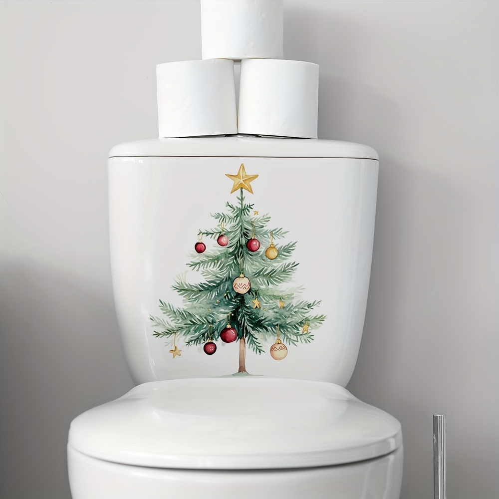 TEMU Adesivo per sedile WC 1 pz con albero di Natale festivo, adesivo autoadesivo in PVC per bagno, perline di vetro decorative a forma di stella