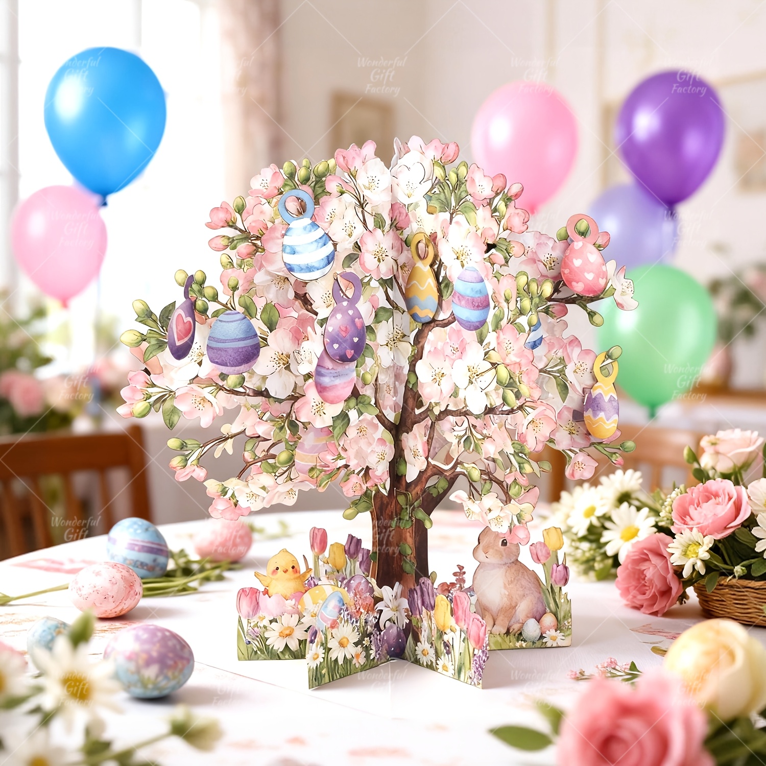 1pc Pop Up Card, Easter Tree 3d Greeting Card With Multiple Pendants, Religious Christian Scene 3d Card, Perfect For For Home, Tabletop, Spring Theme Gift For Mother