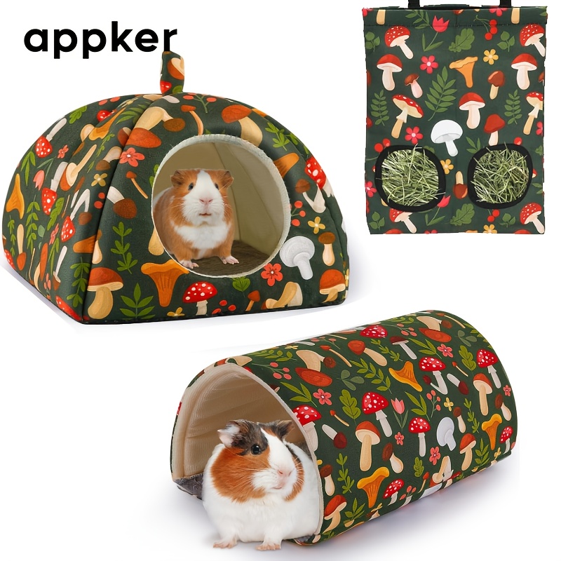 3pcs Mushroom Style Guinea Hideout and Tunnel Set for Small Pets