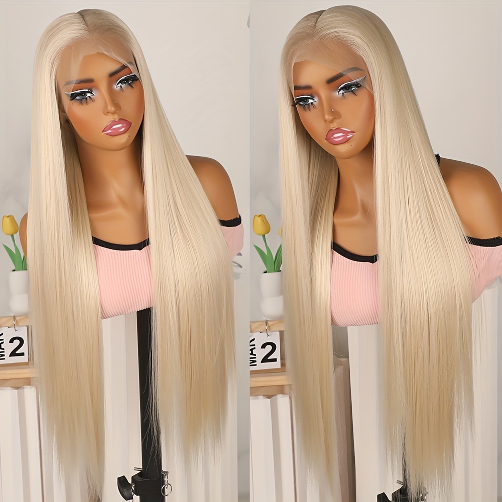 glueless full lace wig light ash blonde 26 inch long - Temu display picture 2