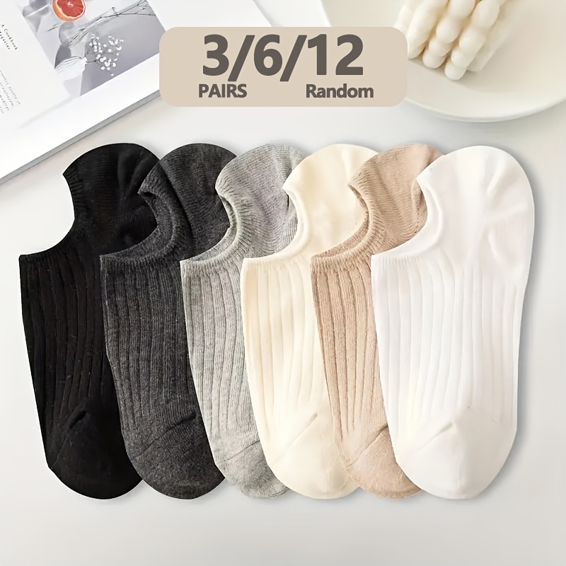 

3/6/12 paires de chaussettes courtes basses en polyester pour femmes, couleur unie bleu marine à rayures, douces et respirantes, pour couple, printemps été décontracté