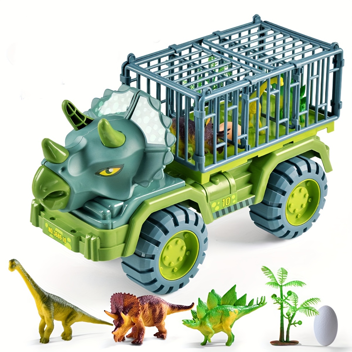  TEMI - Juguete de camión de dinosaurio para niños de 3 a 5 años,  Triceratops transporte de automóviles con 8 figuras de dino, tapete de  juego de actividad, huevos de dinosaurio