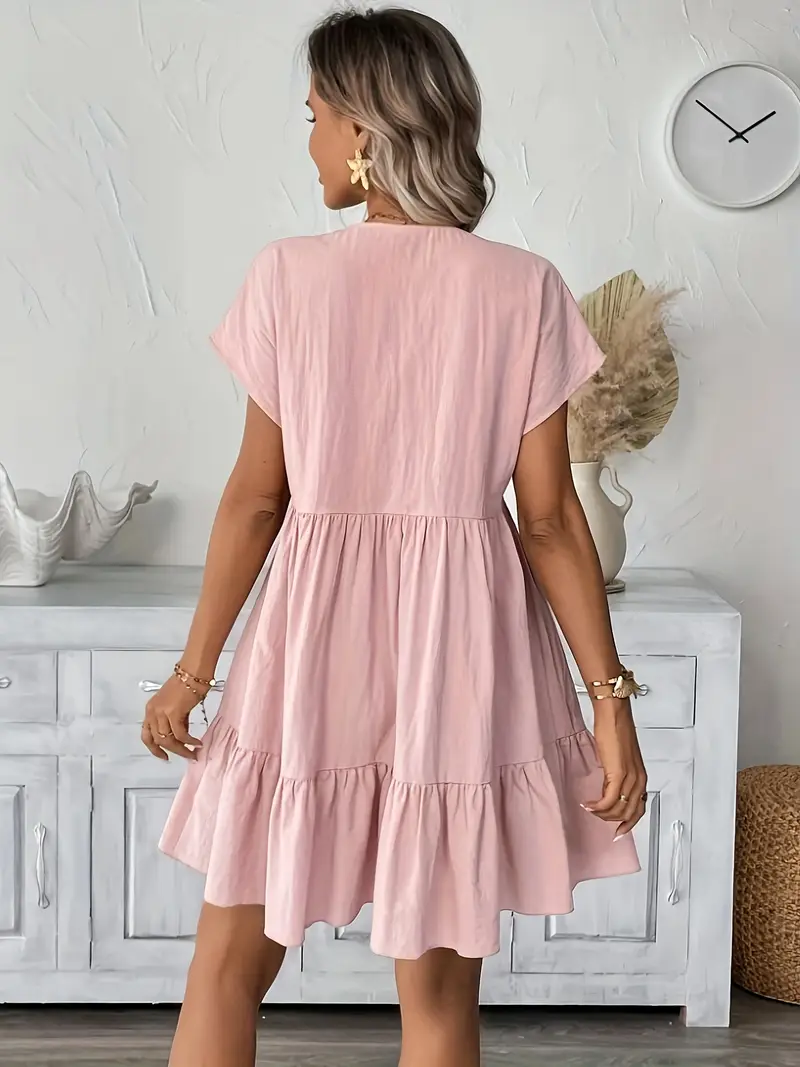 blush pink casual dress For Women This comfortable short sleeved dress has a surplice neckline Casual Outing Blush Casual Dress