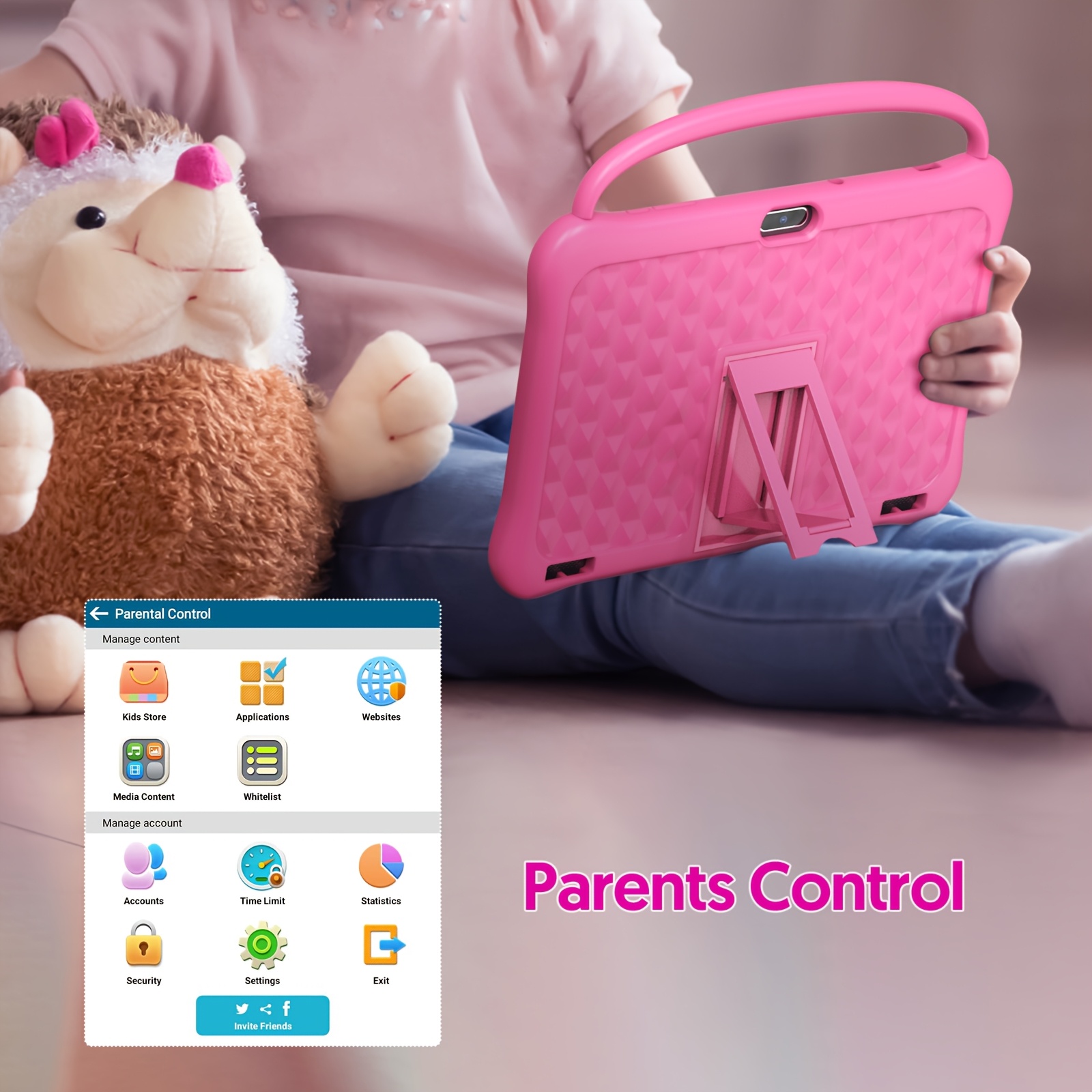 10.1 Inch Tablet, Android 13 Kids Tablet, ATM, 4GB (2+2)RAM, 64GB ROM, Quad Core Processor, 1TB Expandable Memory, 6000 MAh Battery, Dual Camera 2.0MP+8.0MP, 1280*800 HD Touch Screen, Parental Controls, Holiday Gift