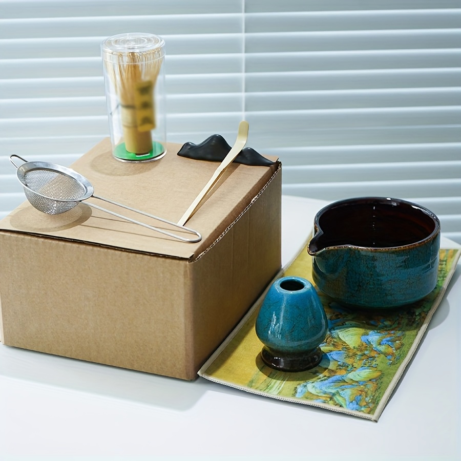 Ensemble Complet Matcha Céramique 500ml - Bol Et Support Fouet Bleu Pour Cérémonie Japonaise