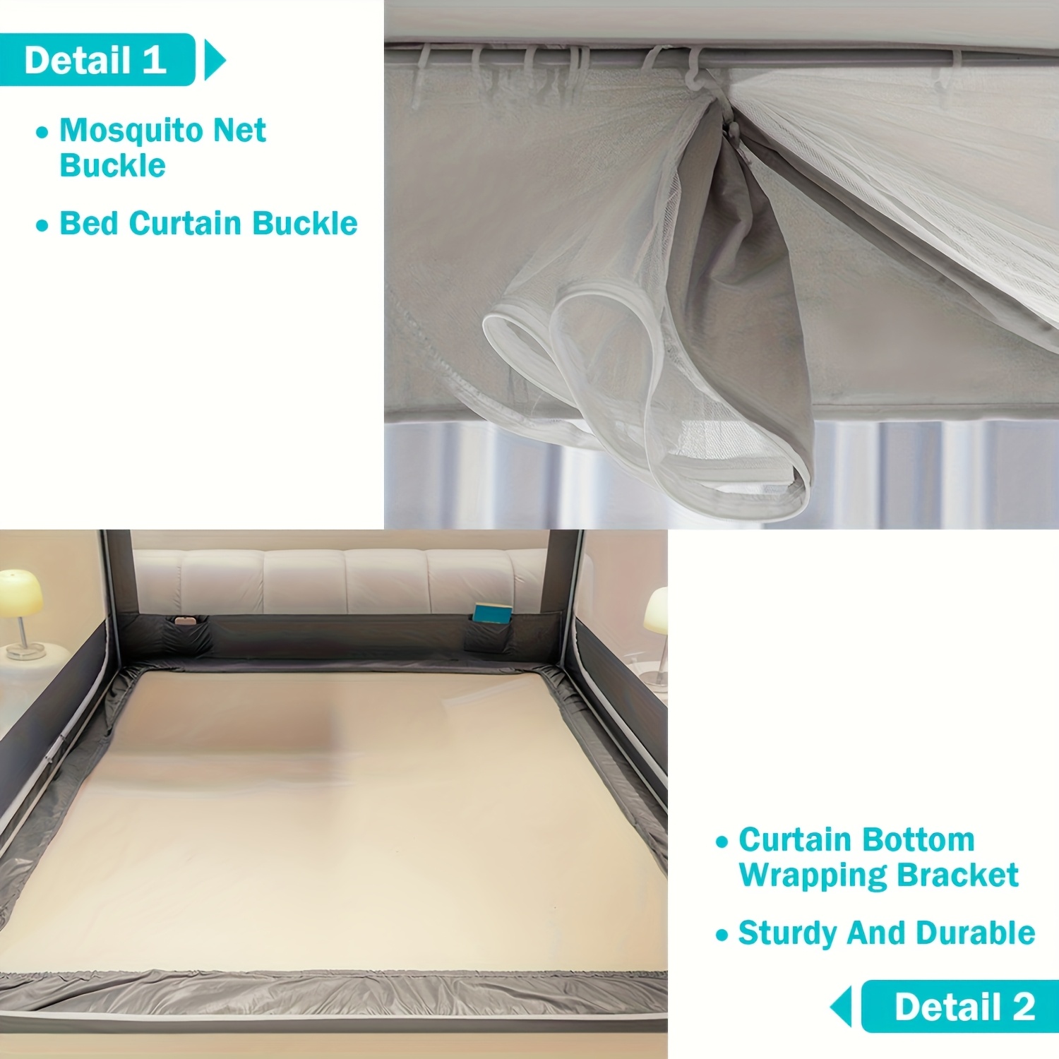 Bracket Set, Fully Enclosed Canopy Bed Curtain, Bed Frame Three-Piece Set