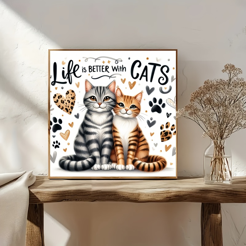 TEMU 1 Set New - & Cats Animal Embroidery Stitch Kit, Diy Knitting Art Craft For Adults And Beginners, Colorful Mosaic 11ct Canvas Painting, Handmade