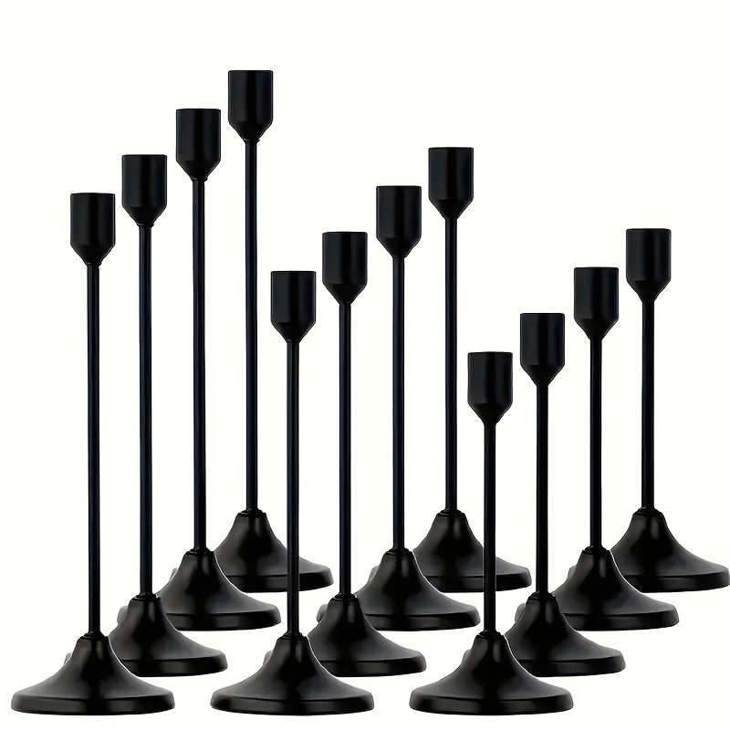 TEMU Ensemble de 12 bougeoirs fuselés noirs, bougeoirs en métal mat multi-hauteur, décorations de centre de table et minces pour bougies, pour