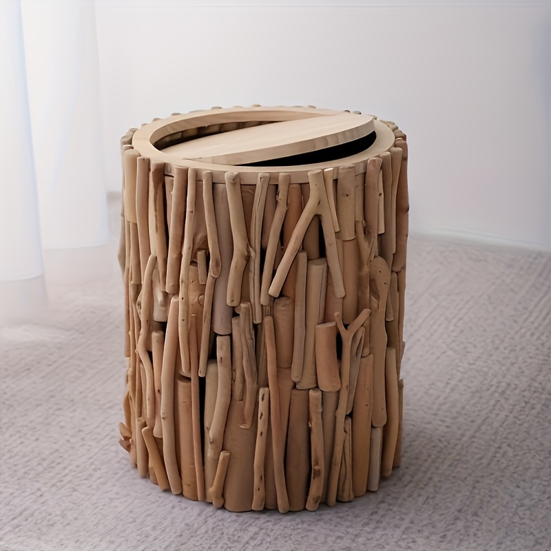 [Stay Slow Life] Purely Handmade Nordic Style Ins Popular Trash Can, Solid Wood Household Living Room Japanese Style Easy Bedroom Office Creative High Paper Basket, Creative Trash Can, Exquisite Workmanship, Very Beautiful, Really Beautiful