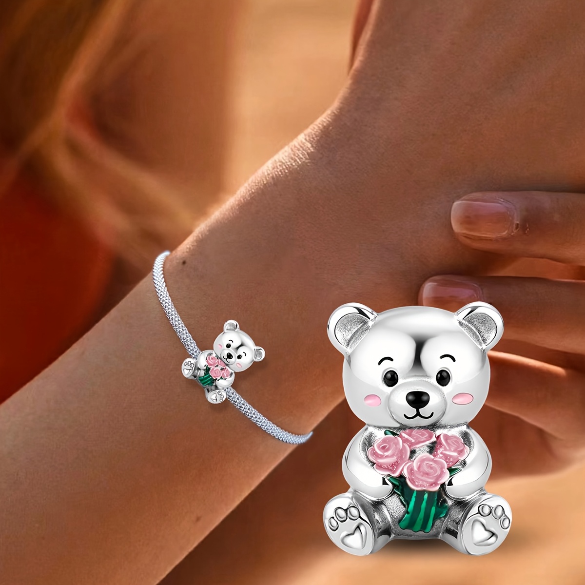 Women's 925 Silver Plated Bouquet and Bear Pendant