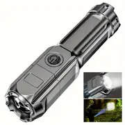 1pc led flashlight usb rechargeable with 18650 lithium battery plastic lamp shade portable for hiking camping outdoor emergency 800mah capacity details 5