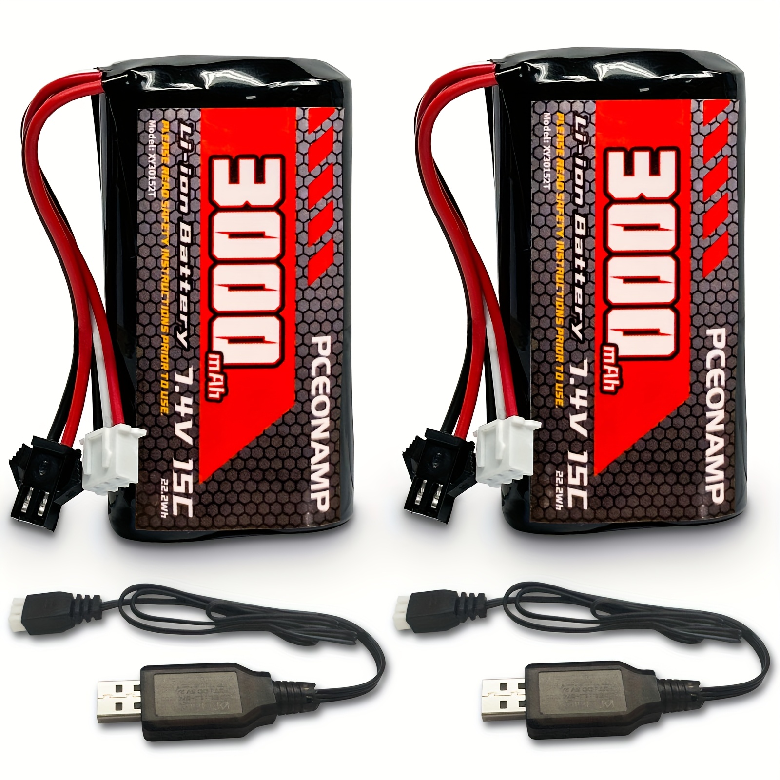 Image of Pceonamp 3000mah 2s1p Battery 7.4v Li- With Sm-2p Plug Rechargeable Rc Car Battery Fit For Most Remote Control Cars Trucks Boats With 2 Usb