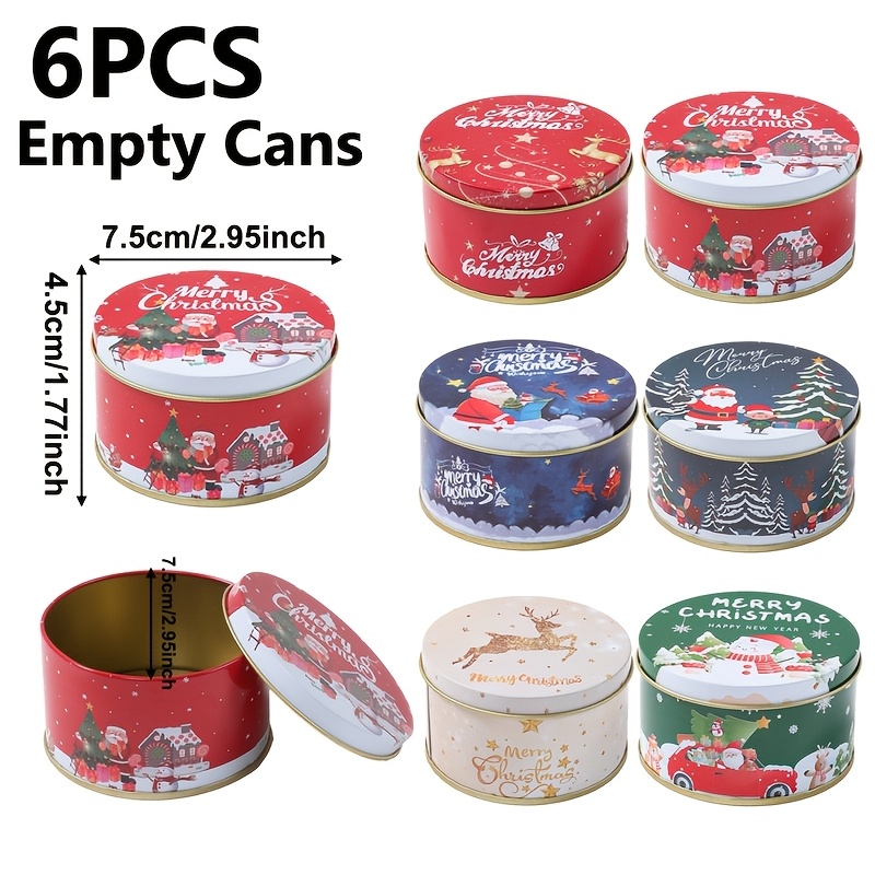 Gift For Her/him 6pcs, Christmas Round Metal Tins Box, Santa Claus Gift Boxes Cans, Merry Christmas Party Decoration, Xmas Decor, Noel Navidad, Happy New Year Supplies, Christmas Party Box Packs