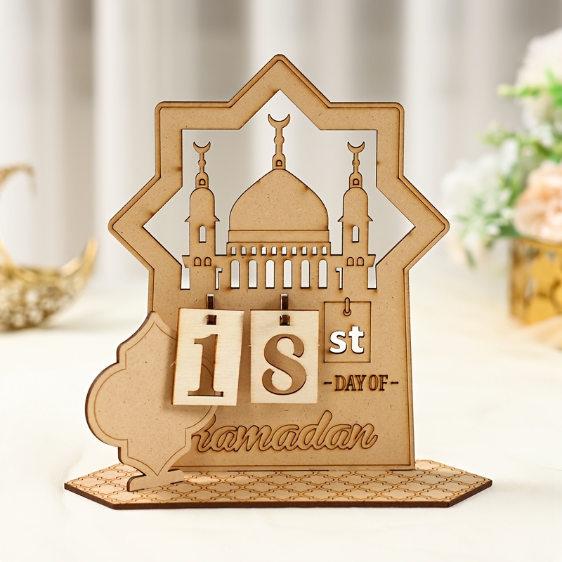 

1pc, Diy Eid Ramadan Wooden Countdown Calendar, Table Ornament, Ramadan Supplies, Event Holiday Centerpiece, Al Eid Table Decor, Manufactured Wood, No Electricity Needed