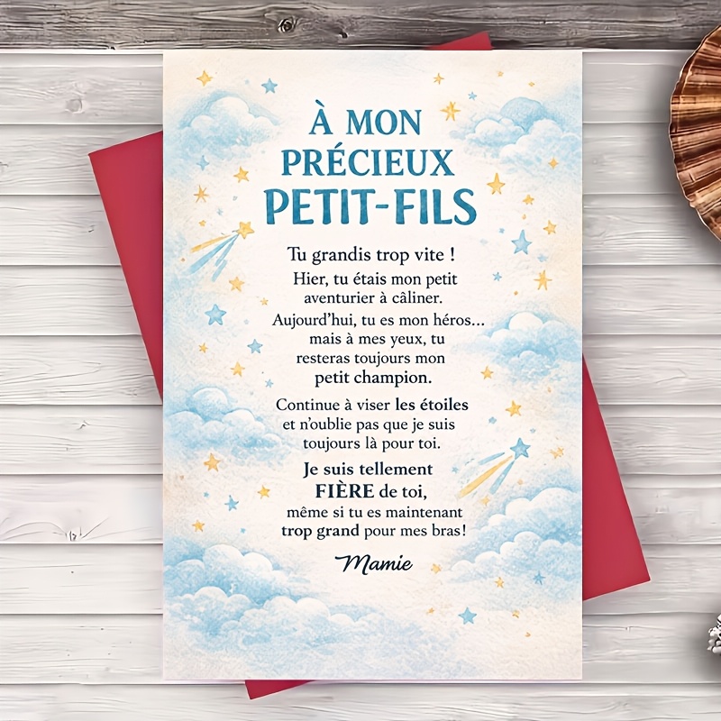 TEMU Une enveloppe et une carte de vœux de à son petit-fils, carte de vœux sur le thème du ciel étoilé, message d'encouragement pour anniversaire, de