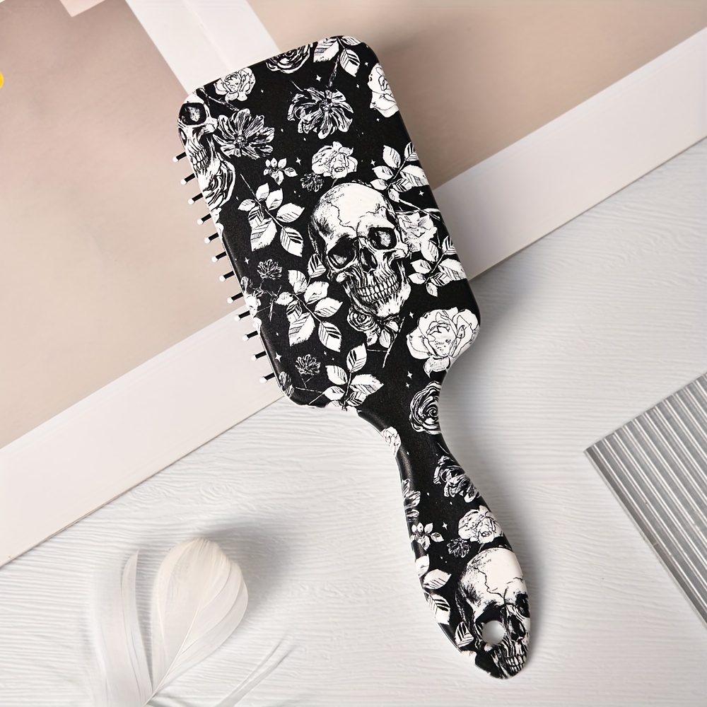 TEMU Peine de Cojín de Aire con de Calavera y Flores - Antiestático, Agarre para Todo Tipo de Cabello, Ideal para Regalo de Navidad