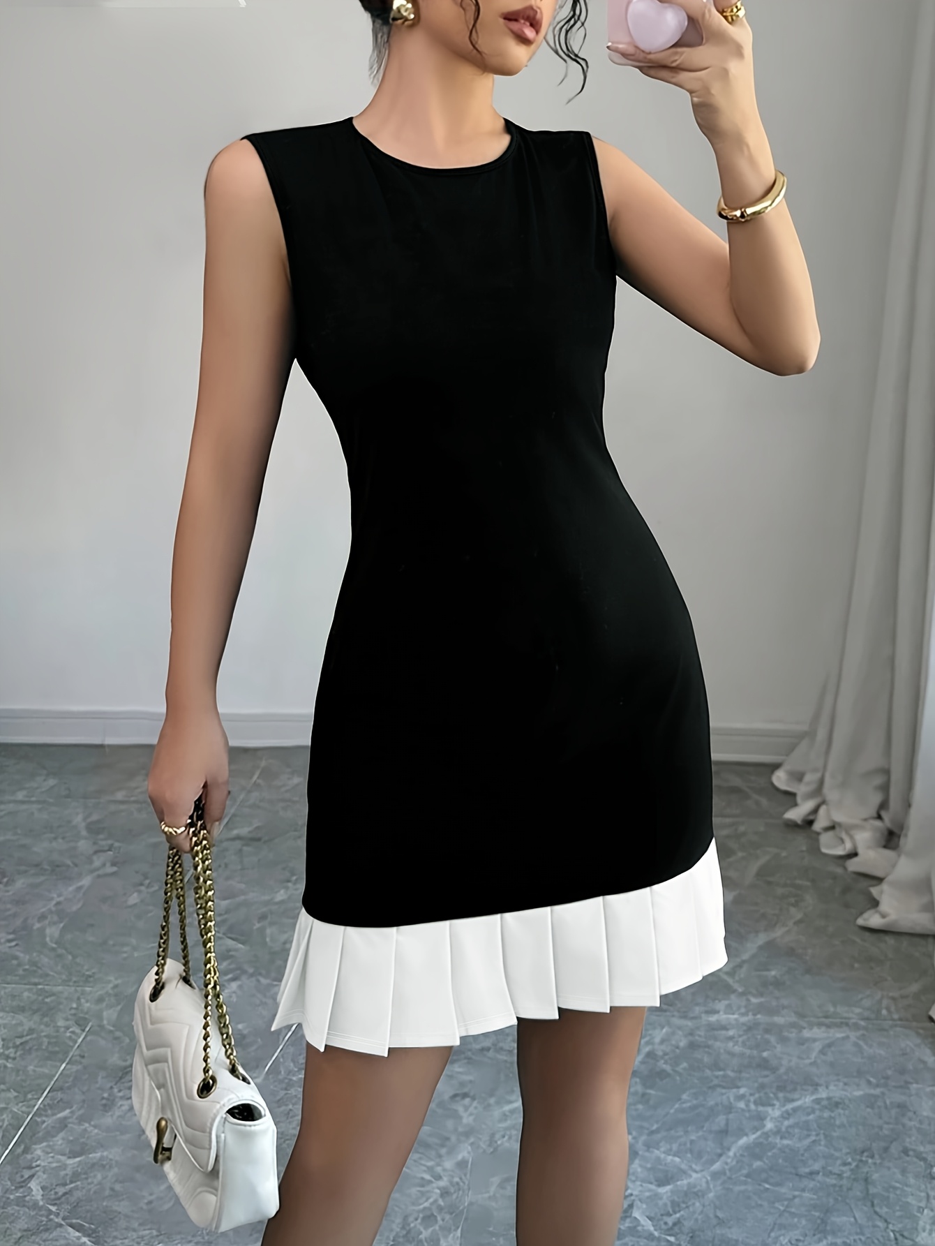 elegant short dress, suitable for holiday, daily, wedding wear, women's  black and white contrast off-shoulder summer short skirt - women's clothing  - Temu United Kingdom