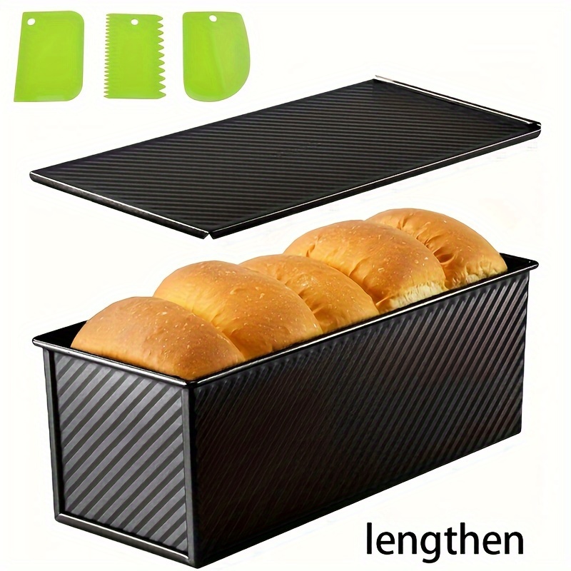 

1pc/1 Set, Loaf Pan With Lid And 3pcs Scrapers Set, Baking Bread Pan, Toast Making Tool, Non-stick Bakeware, Oven Accessories, Baking Tools, Kitchen Accessories