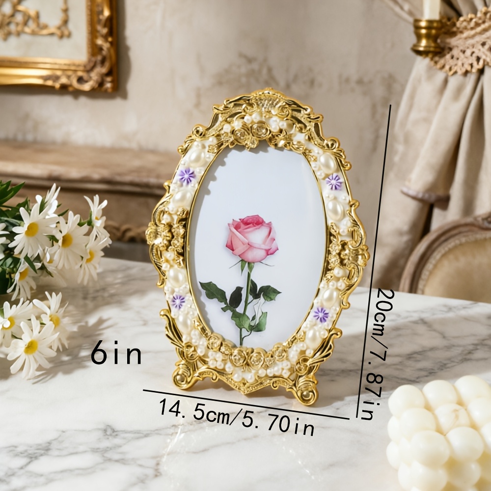 TEMU 1 Light Luxury Pearl Photo Frame In Style, With Retro Carved , Elegant Oval Shape, Suitable For Desktop Decoration In Living Room And Bedroom,