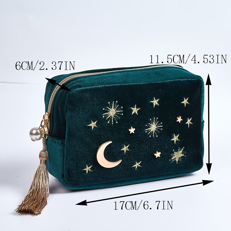 TEMU Sac à Maquillage Velours Étoile Lune, Grande Capacité, Premium, Pratique pour Voyage, Portable, Organisateur de Cosmétiques Extra-Large