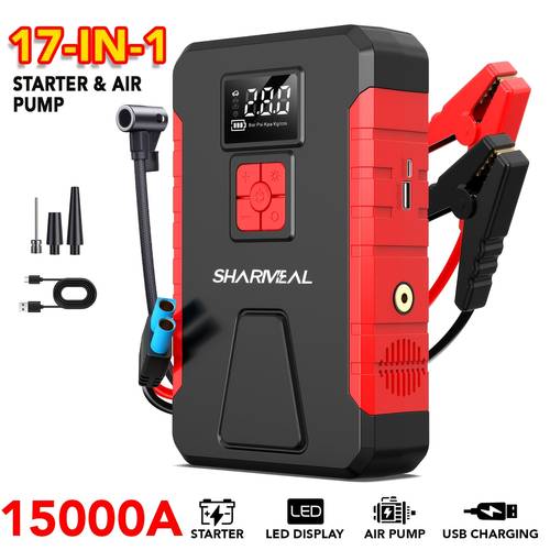 15000a 19000a 350psi 12v 17 in 1 portable jump starter with air compressor jump starter car battery charger car jump starter with air compressor jump starter para car accessories tools led light battery charger cart battery charger