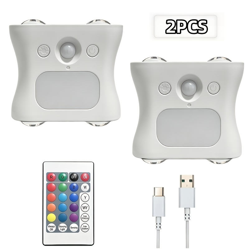 TEMU 2 Stk. LED Wandleuchten mit Bewegungsmelder für den Innenbereich, kabellose magnetische RGB Nachtlichter wiederaufladbar für Schlafzimmer