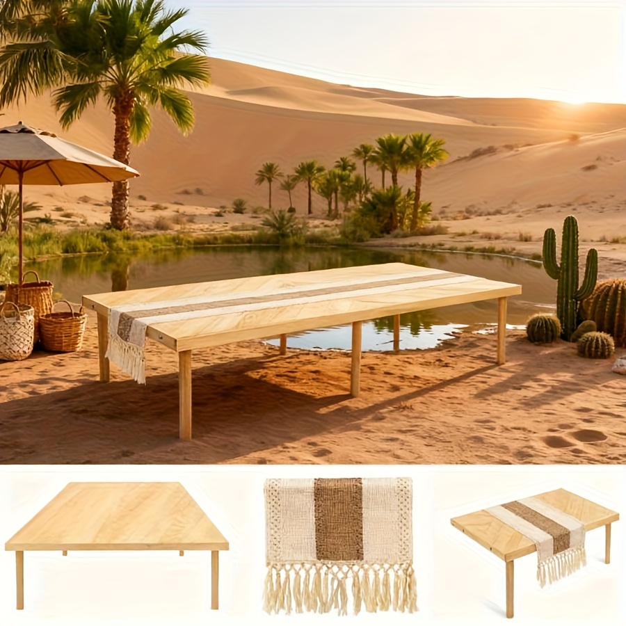 Foldable Beach Picnic Table, 60-inch Low-profile Wooden Portable Bohemian Style Travel Picnic Table, Suitable for Picnics, Beach, BBQ, Camping, Parties, Outdoor Dining, Gardens, And Other Indoor And Outdoor Occasions