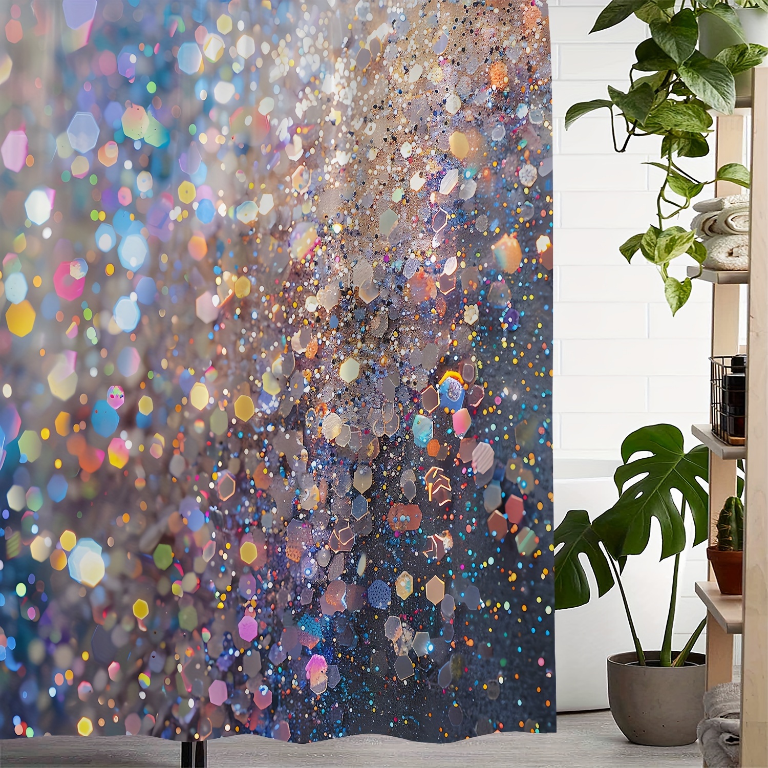 

Artistic Sparkle Print Waterproof Polyester Shower Curtain With 12 Hooks, Water-resistant Woven Fabric, Machine Washable With Various Patterns - Arts Theme Shower Accessory