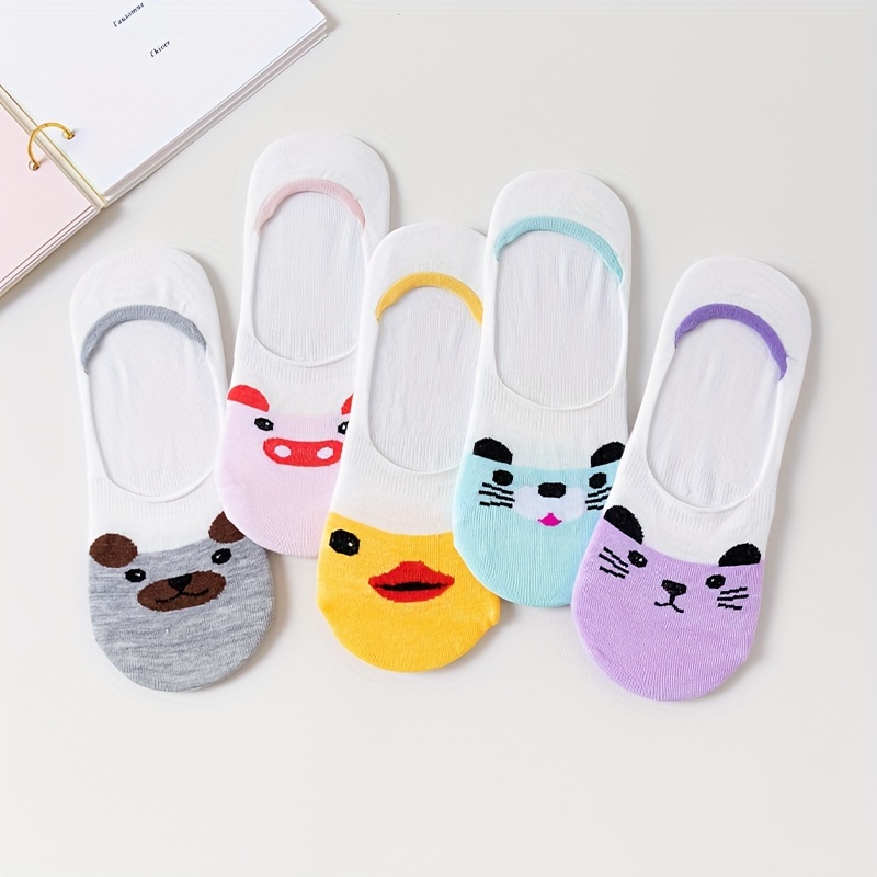 

5 Pairs Cartoon Animal Socks, Cute & Lightweight Low Cut Invisible Socks, Women's Stockings & Hosiery