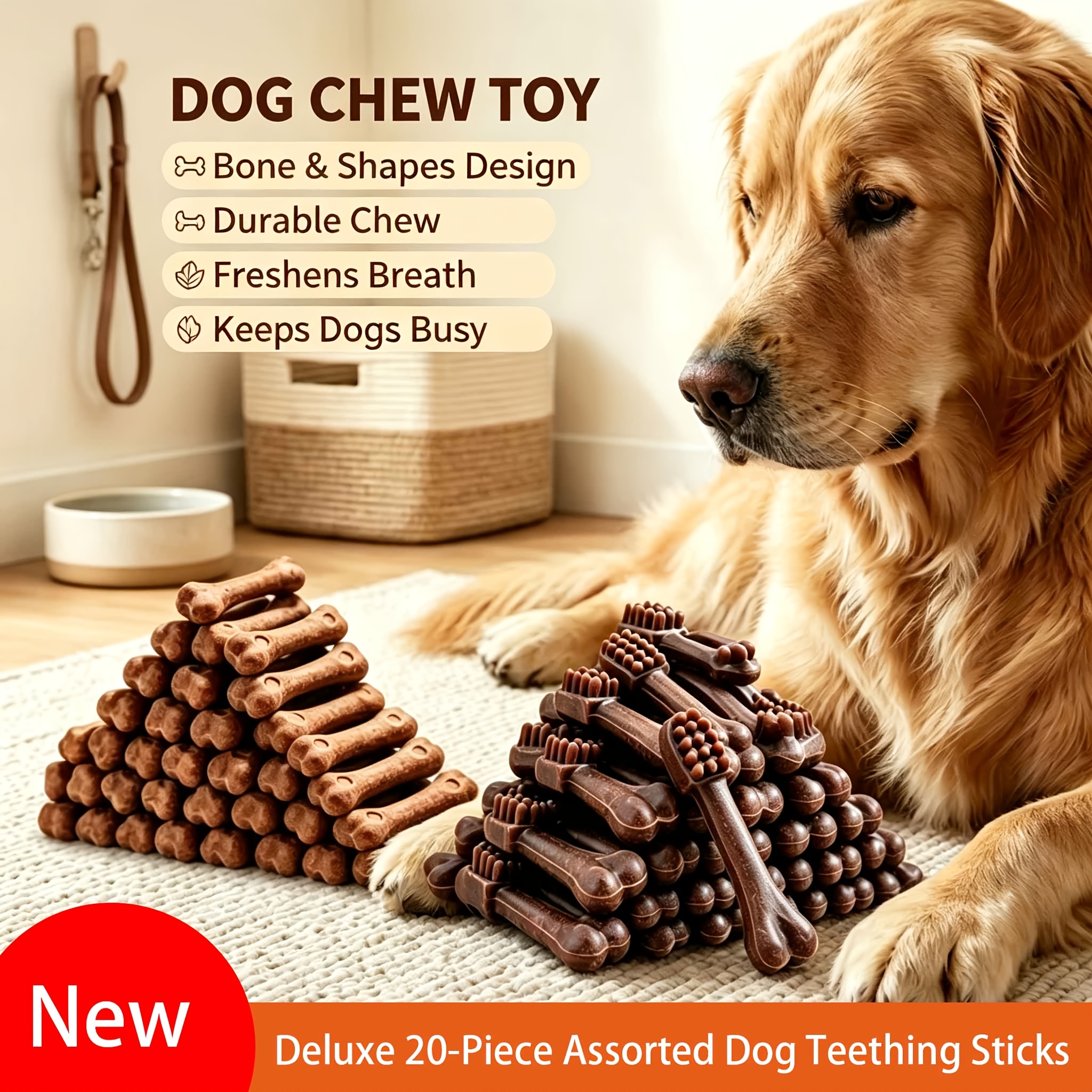 TEMU Leapdog Deluxe 20pcs Dental Chew Set (includes 15 Bone-shaped And 5 Toothbrush-shaped Chews) A Favorite Dogs. Durable Chews Help Clean Teeth,