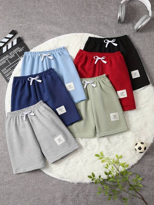 6 pc of loose fitting shorts for boys spring summer style for boys and girls same style solid color pants with patches solid color basic casual pants outdoor sports shorts casual sizes 3 12 years old brother outfits