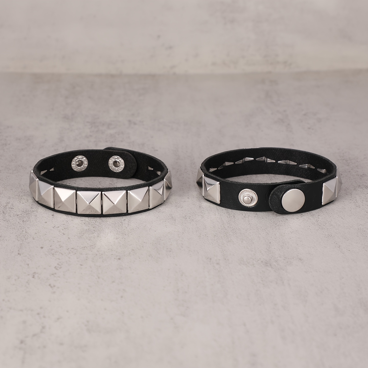 2pcs Gothic PU Cuff Bracelet Set, Y2K Street Rock Style