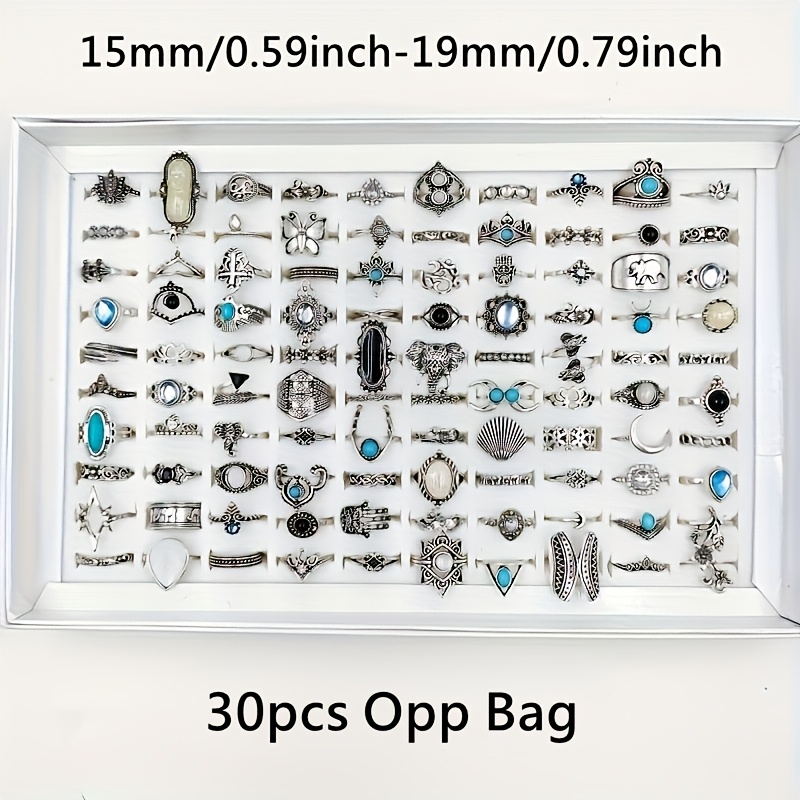 TEMU 30 piezas por Anillos Vintage de Estilo Bohemio para Mujeres con , Elefante y - Joyería de Encanto para Dedo Regalo al Por Mayor