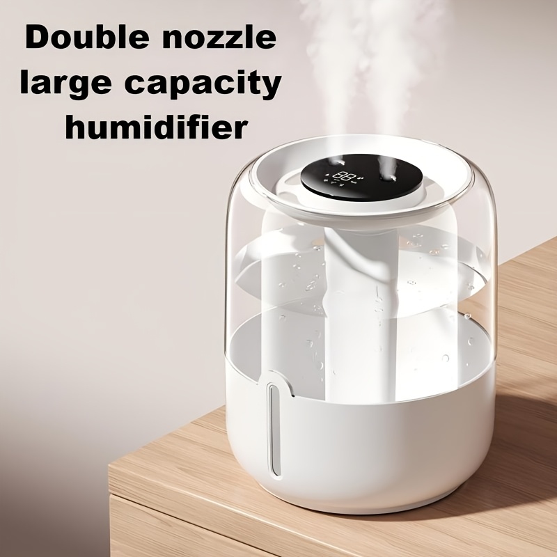Large Capacity Digital Humidifier With Dual Nozzle, Usb Powered Quiet Mist Humidifier With Humidity Display And Night Light