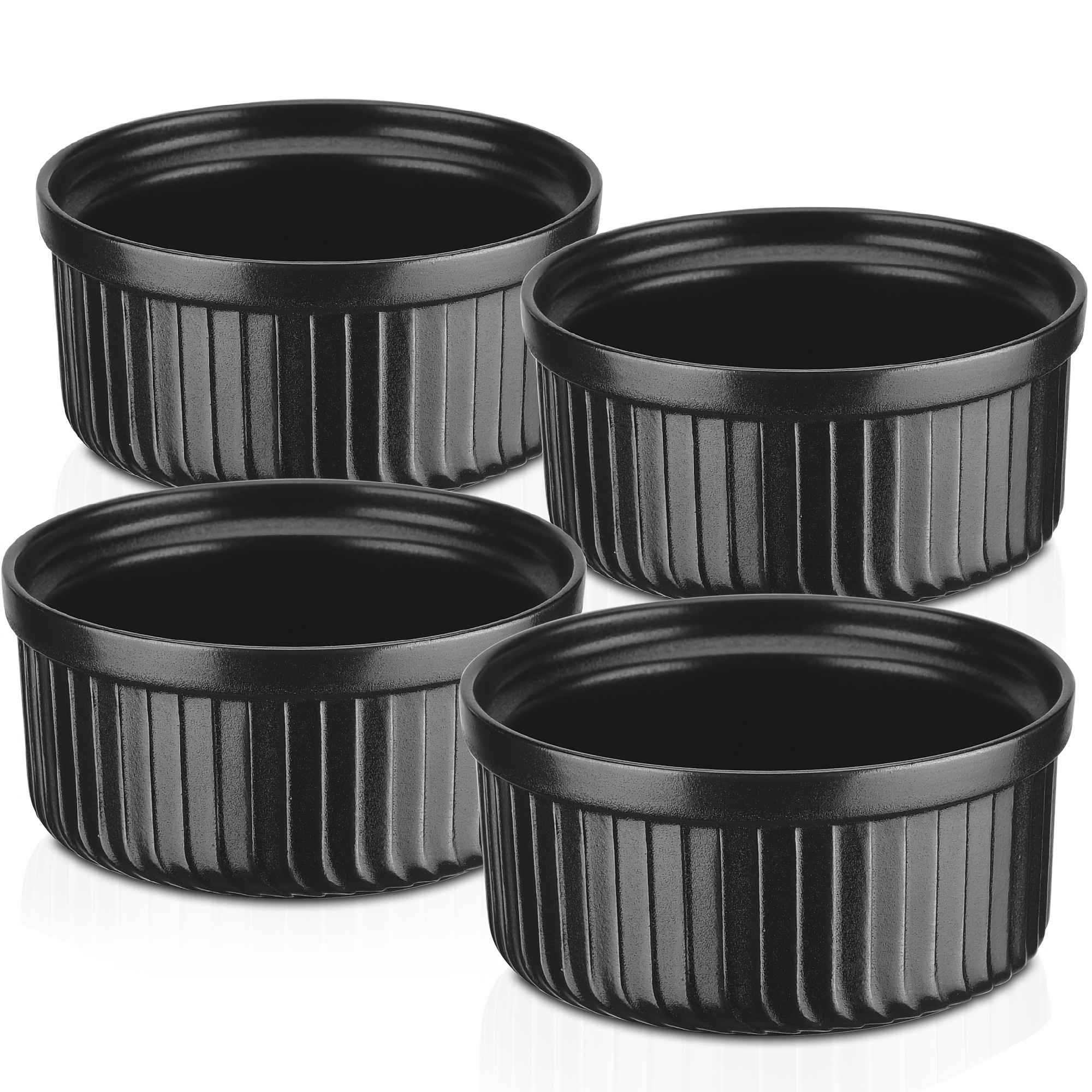 4 Pieces Mini Soufflé Cup Black Dessert Bowl Dishes For Muffins, Cupcakes, Crème , Fondant, 350 Ml