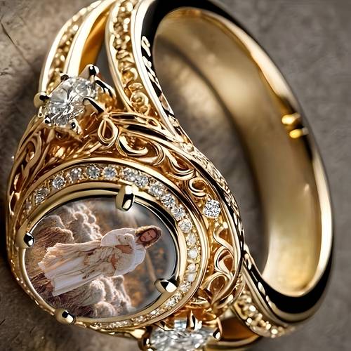 womens christian shepherd holding lamb oval ring exquisitely carved double suitable for special occasions and as a gift