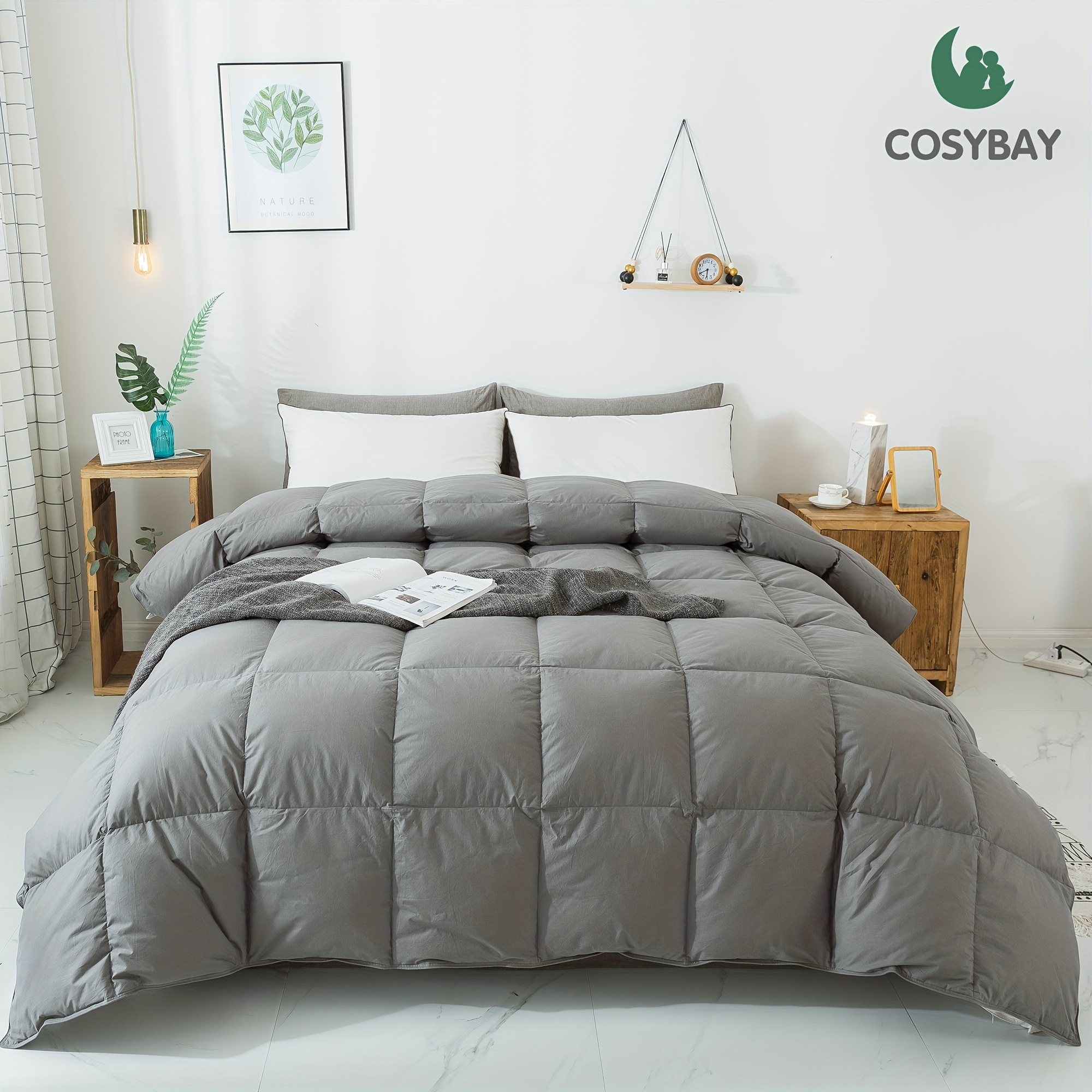 

Cosybay Goose Feathers Down Comforter King Size Luxurious All Seasons Duvet Insert -, Fluffy Medium Warmth, (106x90, Dark Grey)